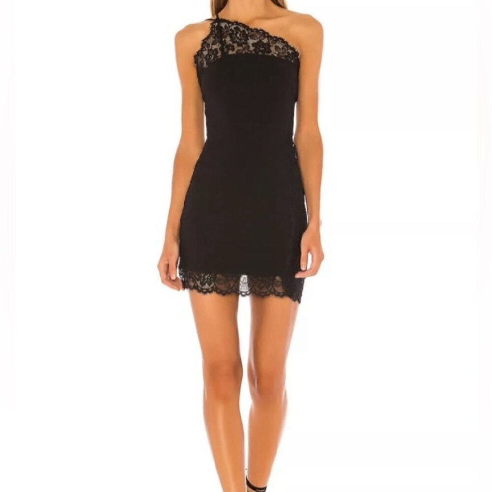 Free People Intimately Black One-Shoulder Lace Mini Cocktail Dress XS NWT
